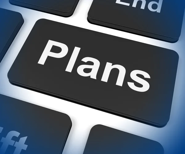 Klíč plány ukazuje cíle plánování a organizování — Stock fotografie