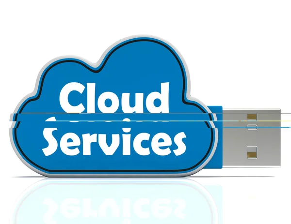 Cloud Services Memory Stick Shows Internet File Backup And Shari — Stock Photo, Image