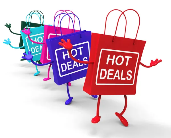 Hot Deals Bags Represent Shopping  Discounts and Bargains — Stock Photo, Image