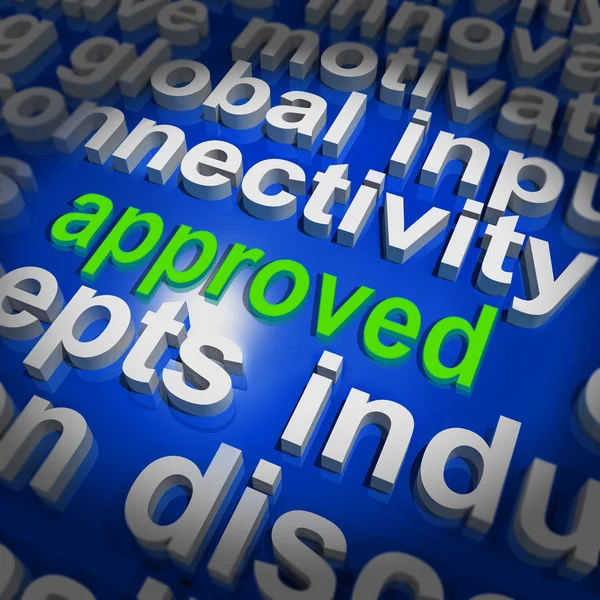 Approved Word Cloud Shows Approved Passed or Verified — Stock Photo, Image