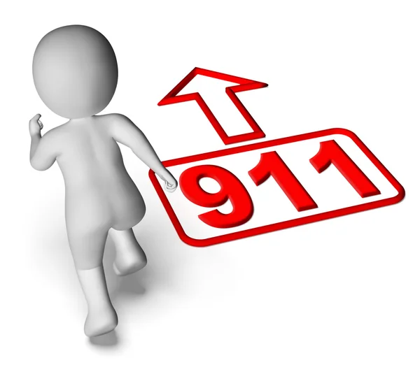 Running Character And 911 Nine One Shows Emergency Help Rescue — Stock Photo, Image