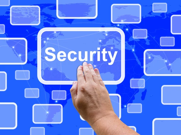 Security Touch Screen Shows Privacy Encryptions And Safety — Stock Photo, Image