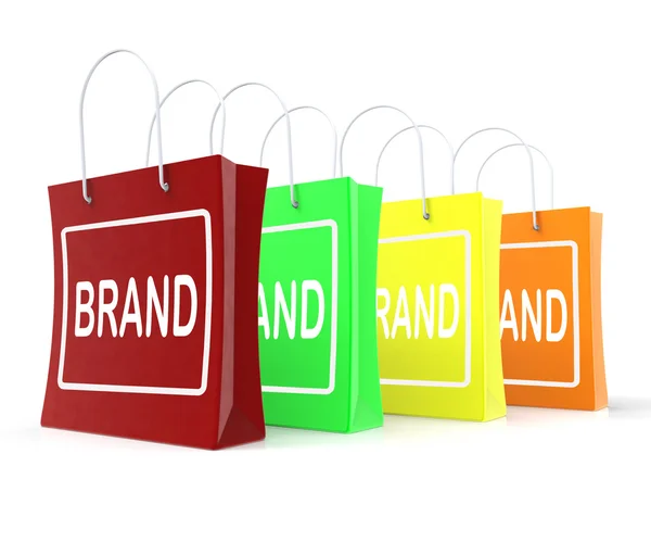 Merk boodschappentassen toont branding handelsmerk of label — Stockfoto