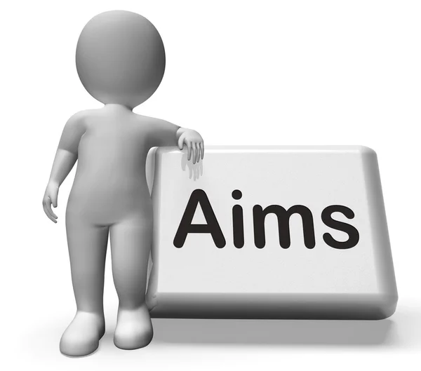 Aims Button With Character Shows Targeting Purpose And Aspiratio — Stock Photo, Image