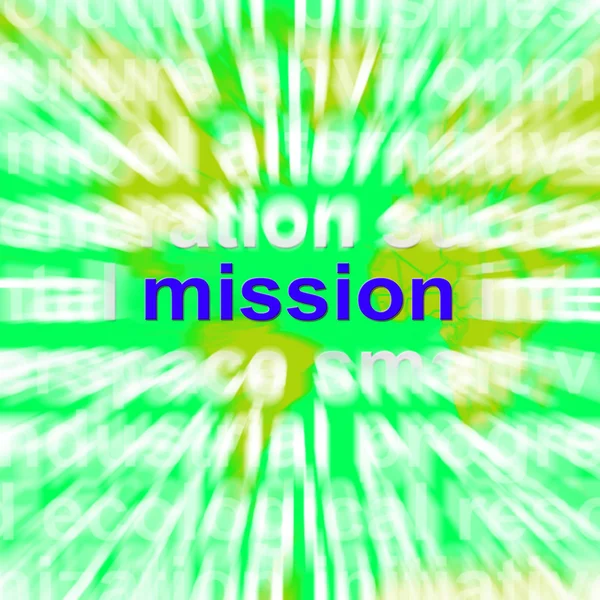 Misszió szó felhő mutatja, stratégia és jövőkép — Stock Fotó