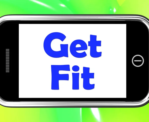 Get Fit On Phone Shows Working Out Or Fitness — Stock Photo, Image