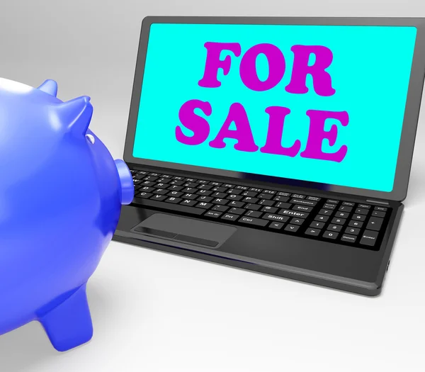 For Sale Laptop Means Advertising Products To Buyers — Stock Photo, Image
