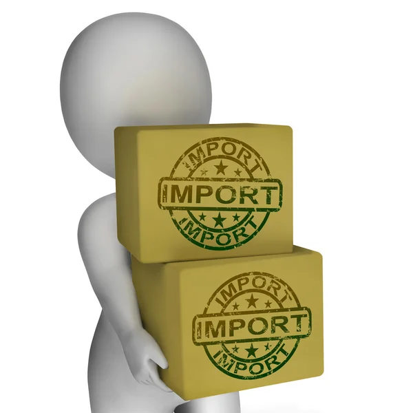 Le caselle di importazione mostrano merci e merci globali importate — Foto Stock
