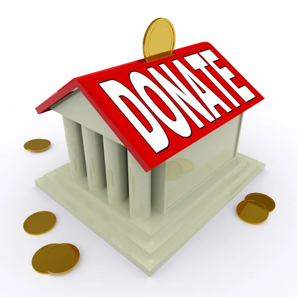 Donate On House Or Money Box Means Give For Home — Stock Photo, Image