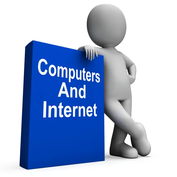 Computers And Internet Book With Character Shows Web Research — Stock Photo, Image