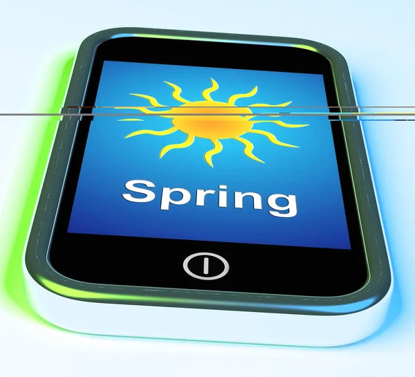 Spring On Phone Means Springtime Season — Stock Photo, Image