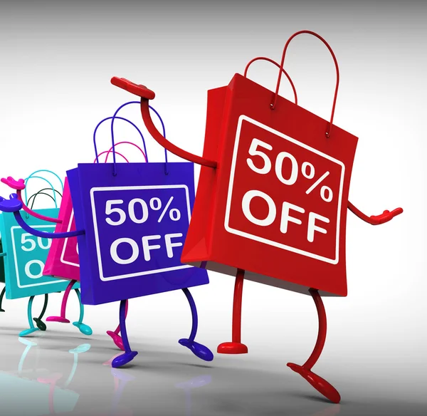 Fifty-Percent Off Bags Show Sales and 50 Discounts — Stock Photo, Image