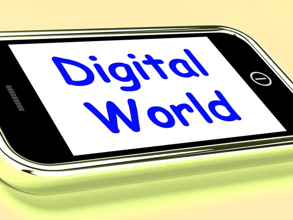Digital World On Phone Means Connection Internet Web — Stock Photo, Image