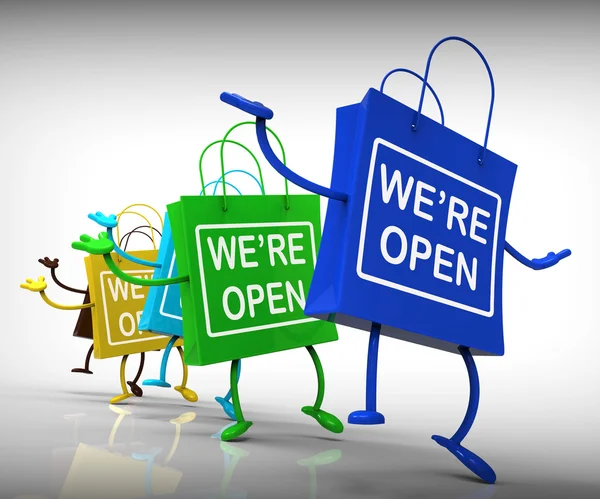 We 're Open Bags Show Shopping Availability and Grand Opening — стоковое фото