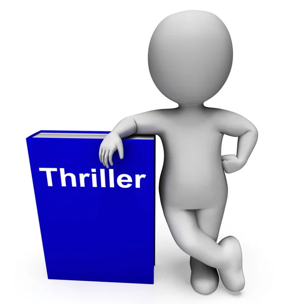 Thriller Buch und Charakter zeigt Bücher über Action-Abenteuer m — Stockfoto