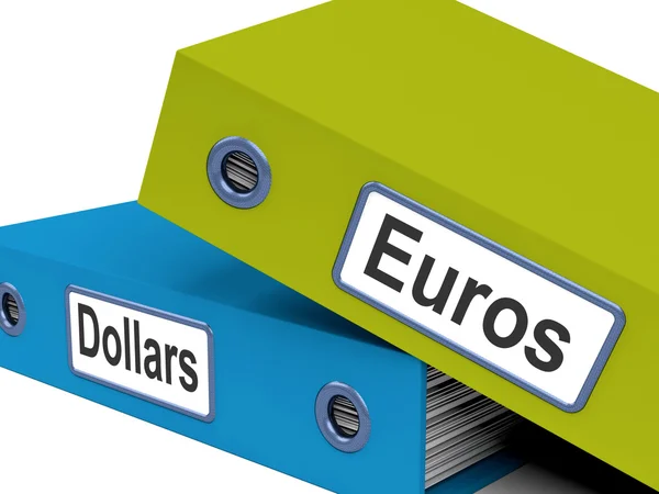 Dollar And Euros Folders Show Global Currency Exchange — Stock Photo, Image