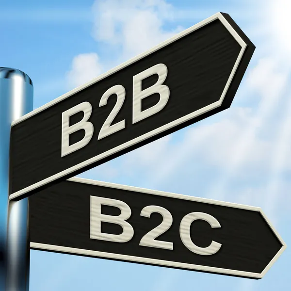 B2b b2c Wegweiser bedeutet Geschäftspartnerschaft und Beziehungswitz — Stockfoto