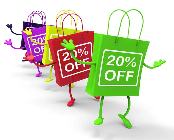 Twenty Percent Off On Colored Shopping Bags Show Bargains — Stock Photo, Image