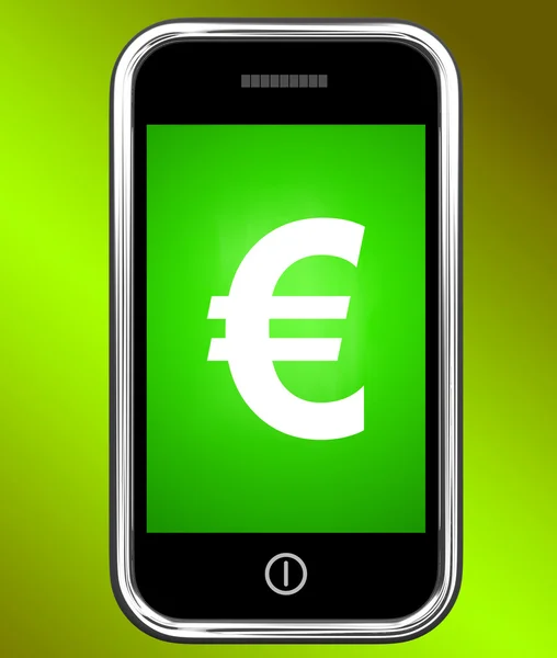 Euro Sign On Phone Shows European Currency — Stock Photo, Image