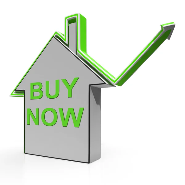 Kup teraz domu pokazuje nieruchomości na rynku — Zdjęcie stockowe