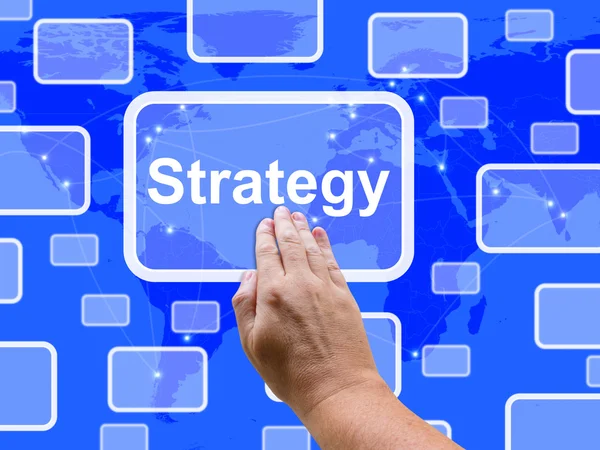 Strategy Touch Screen Shows Business Solution Or Management Goal — Stock Photo, Image