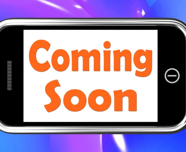 Coming hamarosan a telefon mutatja érkező termékek vagy új érkezők — Stock Fotó