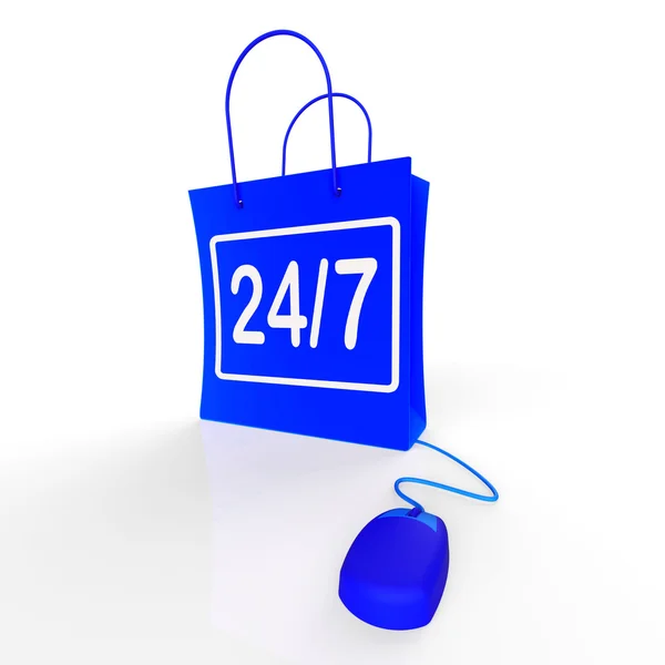 Vierundzwanzig Siebentaschen zeigen Verfügbarkeit beim Online-Einkauf — Stockfoto