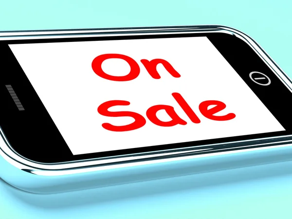 Teléfono en venta muestra descuentos o ahorros promocionales — Foto de Stock