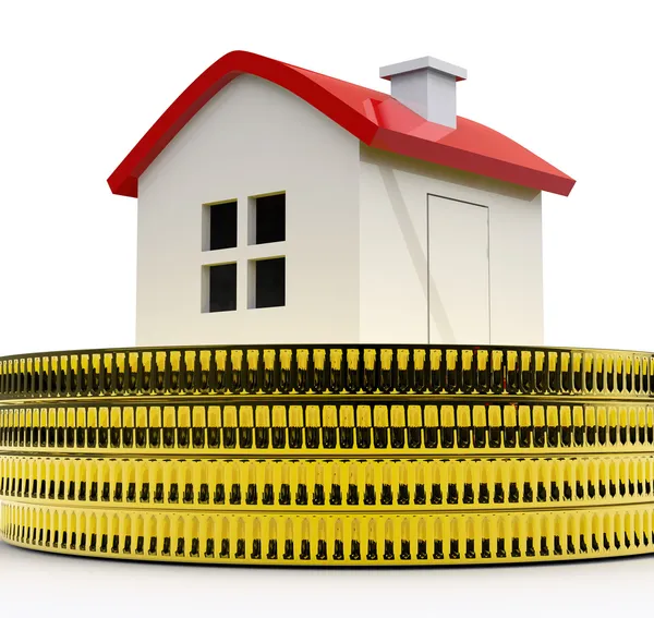 Haus am Geld zeigt Kauf oder Verkauf von Immobilien — Stockfoto