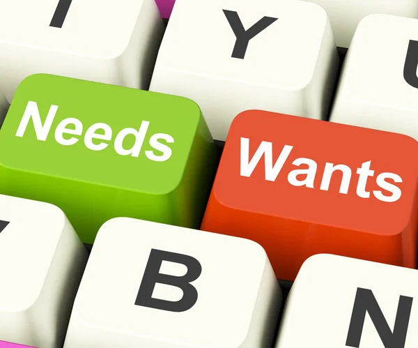 Needs Wants Keys Show Necessities And Wishes — Stock Photo, Image