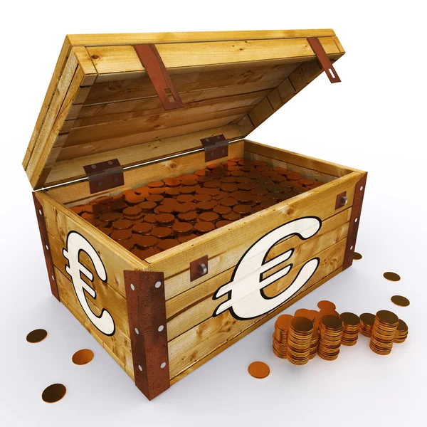 Euro Chest Of Coins Shows European Prosperity And Economy — Stock Photo, Image