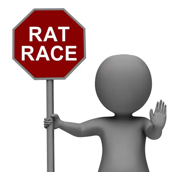 Corrida de ratos Stop Sign Shows Parando Hectic Trabalho Competição — Fotografia de Stock
