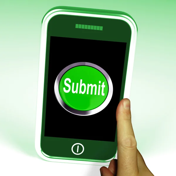 Submit Smartphone Means Submitting On Entering Online — Stock Photo, Image