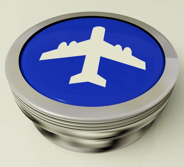 Uçak düğme, seyahat ya da tatil anlamına gelir. — Stok fotoğraf