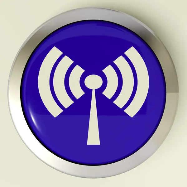 Wifi Button Shows Wireless Internet Access Transmitter — Stock Photo, Image