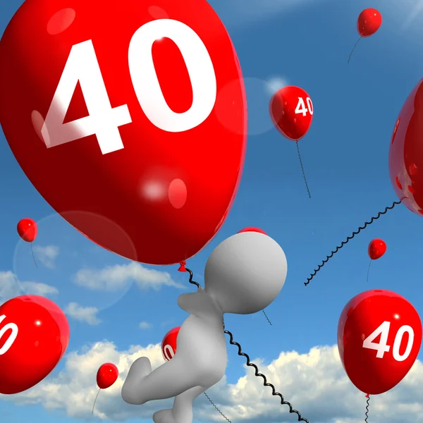 Number 40 Balloons Shows Fortieth Happy Birthday Celebration — Stock Photo, Image