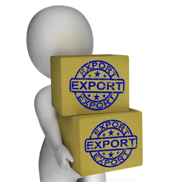 Les boîtes d'exportation montrent l'exportation de marchandises et de marchandises — Photo