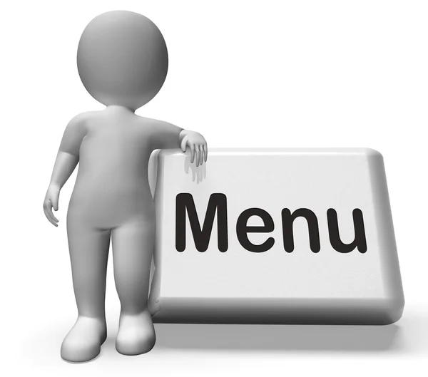 Menu Button With Character  Shows Ordering Food Menus Online — Stock Photo, Image