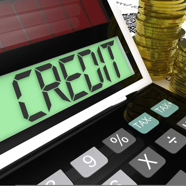Кредитный калькулятор показывает финансирование заимствования или кредитования — стоковое фото