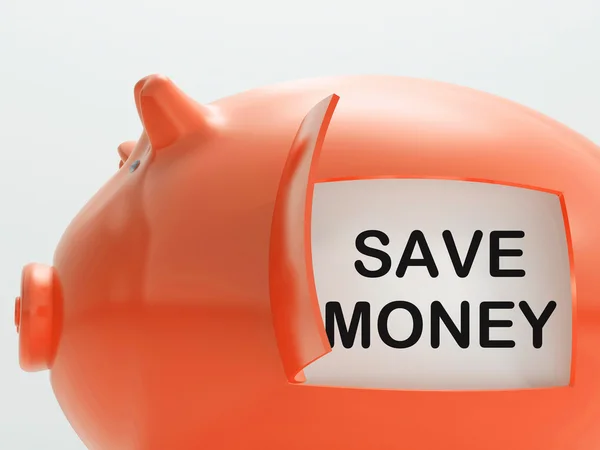 Save Money Piggy Bank Shows Putting Aside Funds — Stock Photo, Image