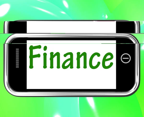 Pénzügy smartphone azt mutatja, online hitelezés és finanszírozás — Stock Fotó