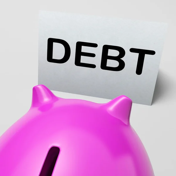 Debt Piggy Bank Means Loan Arrears And Paying Off — Stock Photo, Image