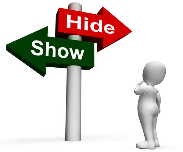 Show Hide Signpost Means Concover or Reveal — стоковое фото