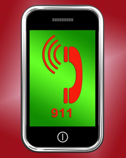 Nine One On Phone Shows Call Emergency Help Rescue 911 — Stock Photo, Image