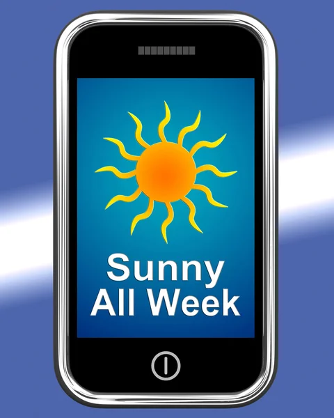 Sunny All Week On Phone Means Hot Weather — Stock Photo, Image