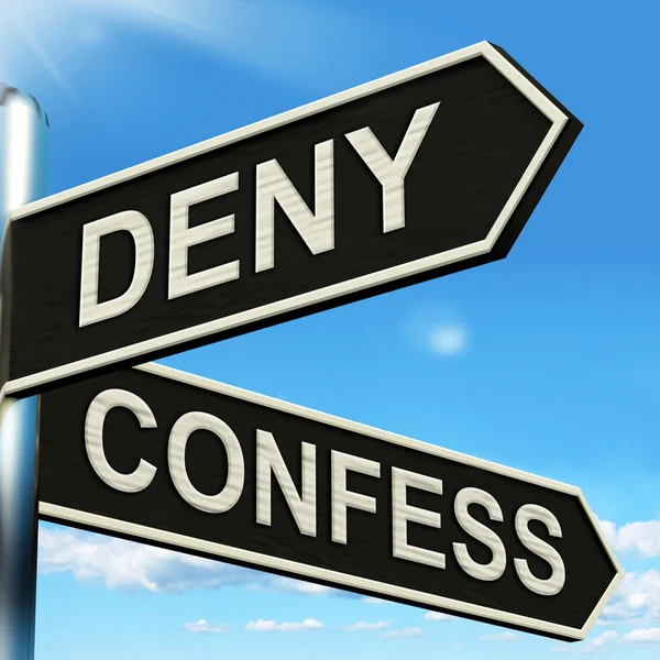 Deny Confess Signpost Means Refute Or Admit To — Stock Photo, Image