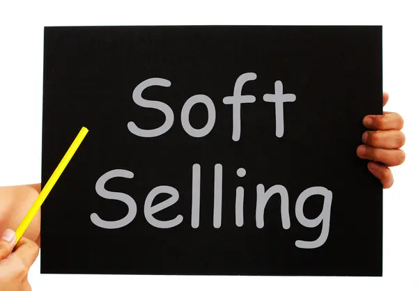 Soft Selling Blackboard Means Casual Advertising Technique — Stock Photo, Image