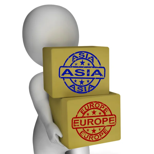 Europe Asia Import And Export Boxes Mean International Trade — Stock Photo, Image