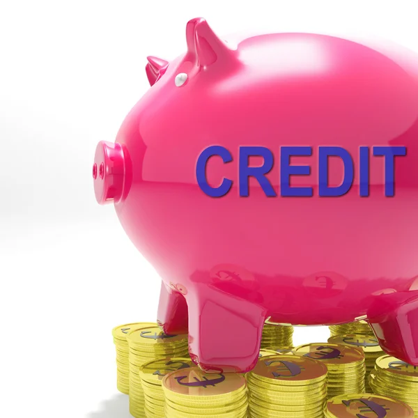 Credit Piggy Bank Means Financing From Creditors — Stock Photo, Image