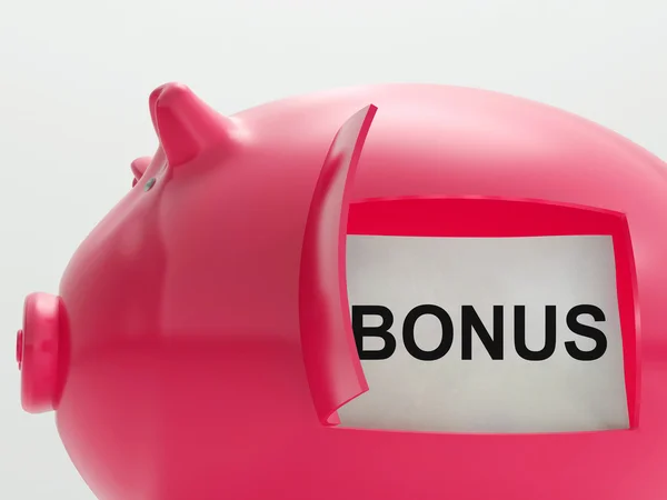 Bonus Piggy Bank Means Perk Or Benefit — Stock Photo, Image